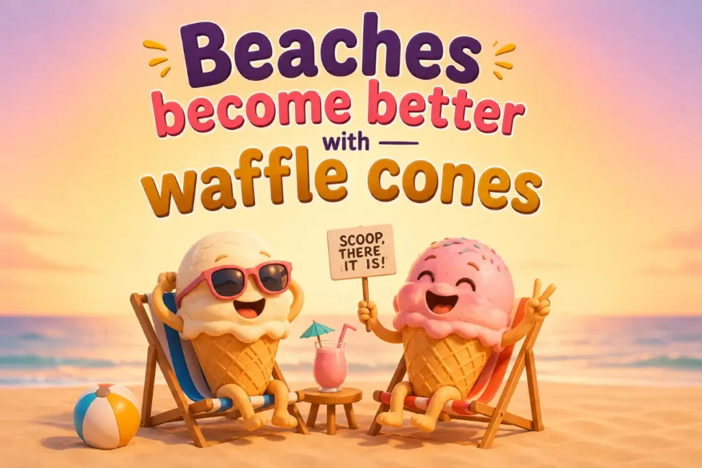 Colorful ice cream cone on a sunny beach