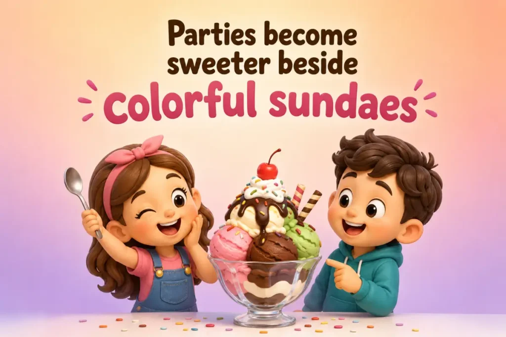 Friends laughing at a colorful sundae party