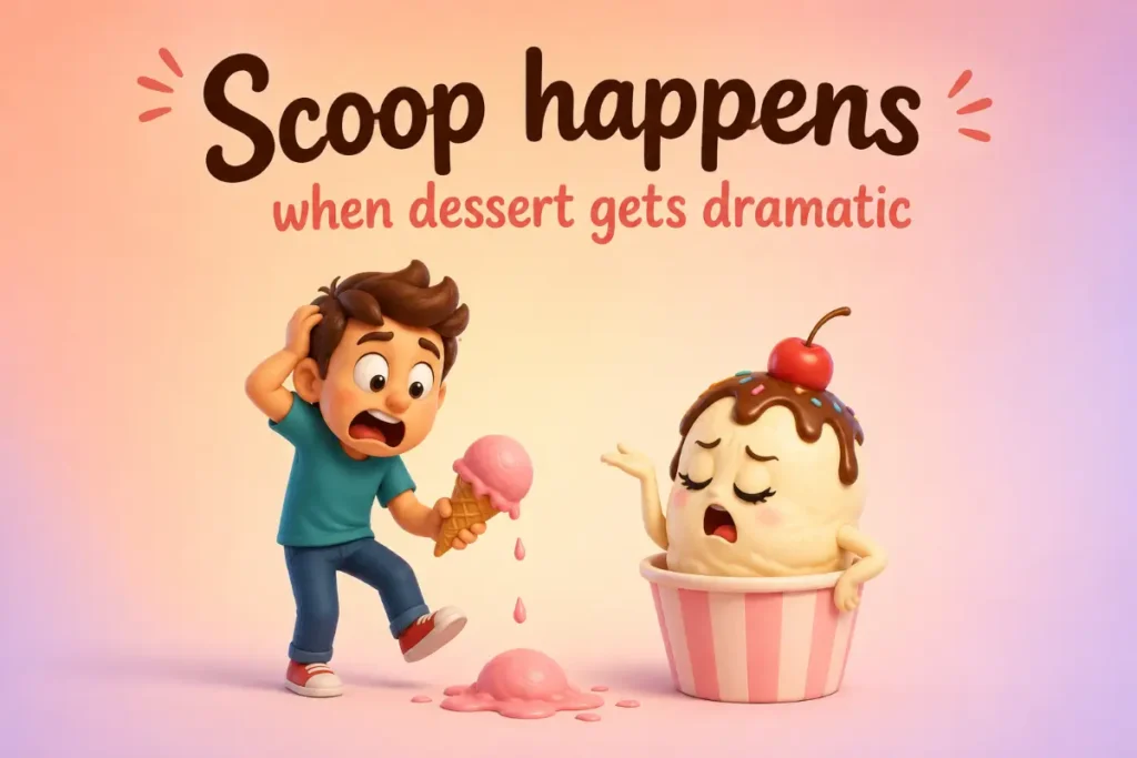 Playful ice cream scene with a smiling character